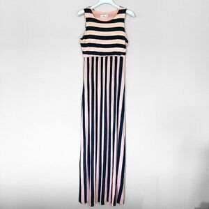 Pink Gray Maxi Dress Pockets Women M Casual Stretch Stripe Comfy Sleeveless